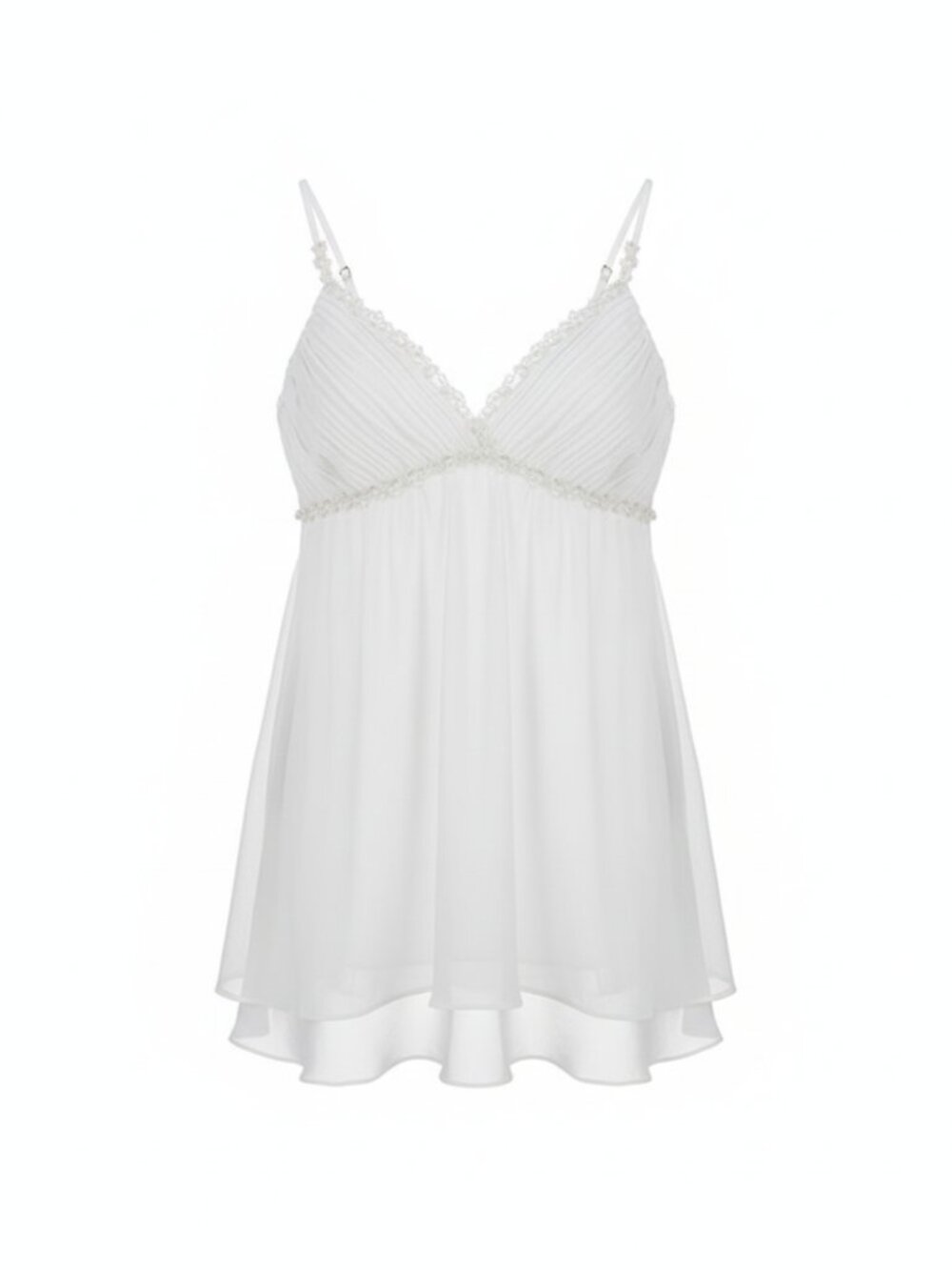Flora Nikrooz White Lace-Trim Pleated Bust Chemise
